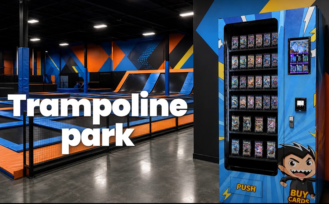 Collectible card vending machine in a Kansas City trampoline parks setting by Vending Smart